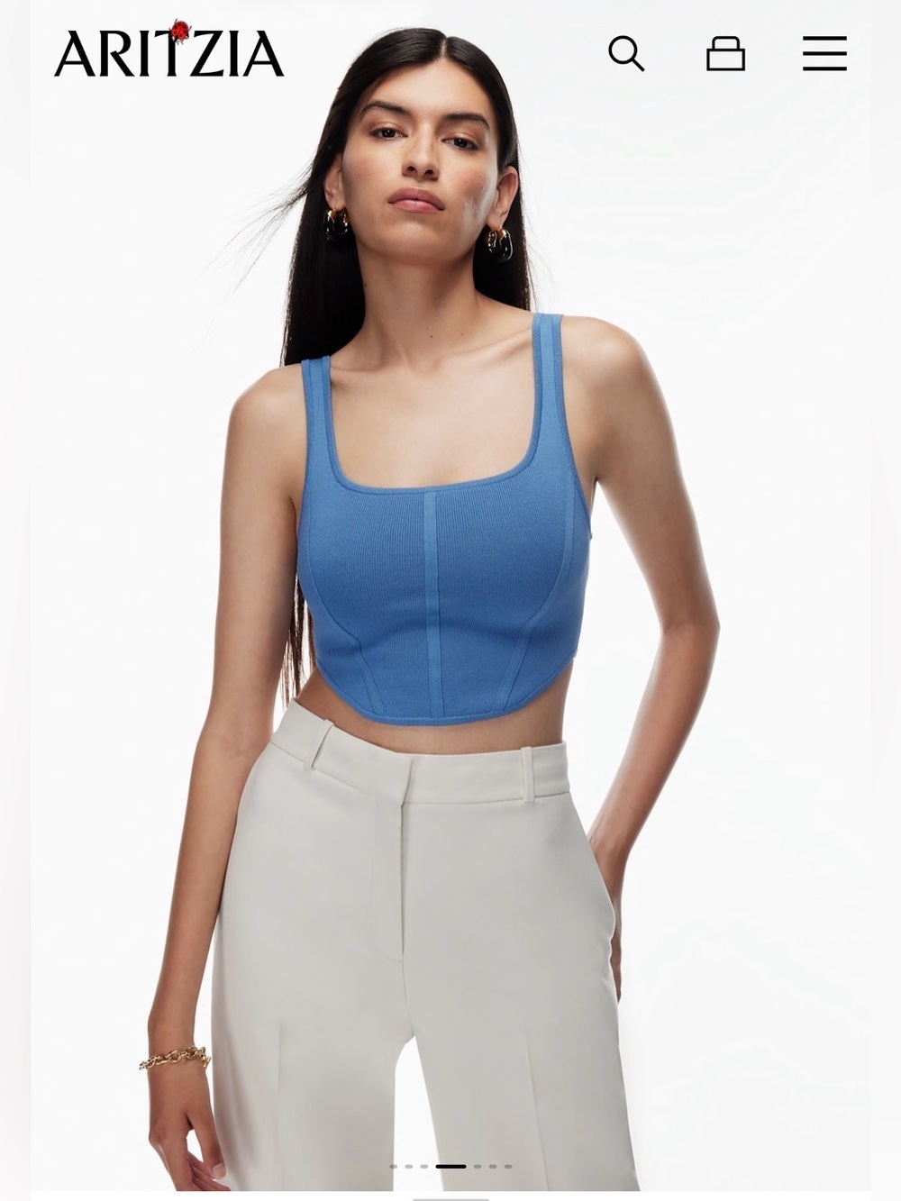 Babaton Blue Sculpted Square-Neck Crop Tank